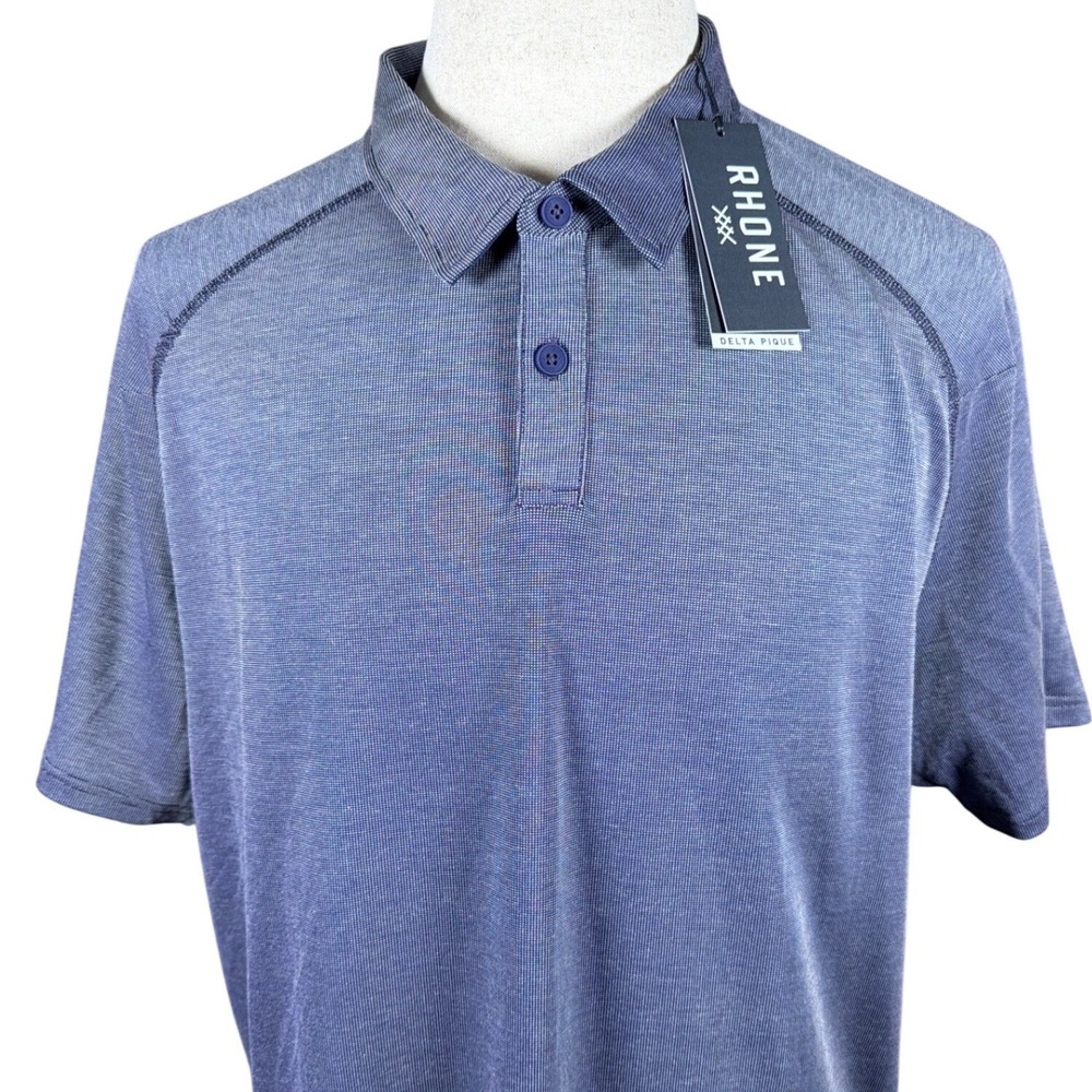 Rhone Delta Pique Polo Shirt Mens XXL Blue Heather Short Sleeve Golf Top NEW